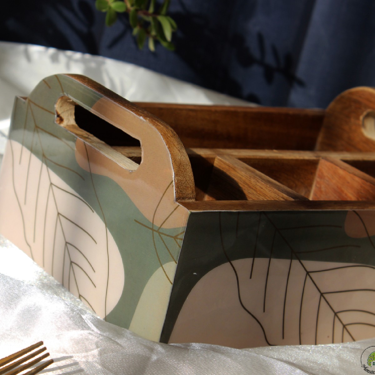 Abstract Aura Mangowood Cutlery Caddy Abstract Aura Mangowood Cutlery Caddy
