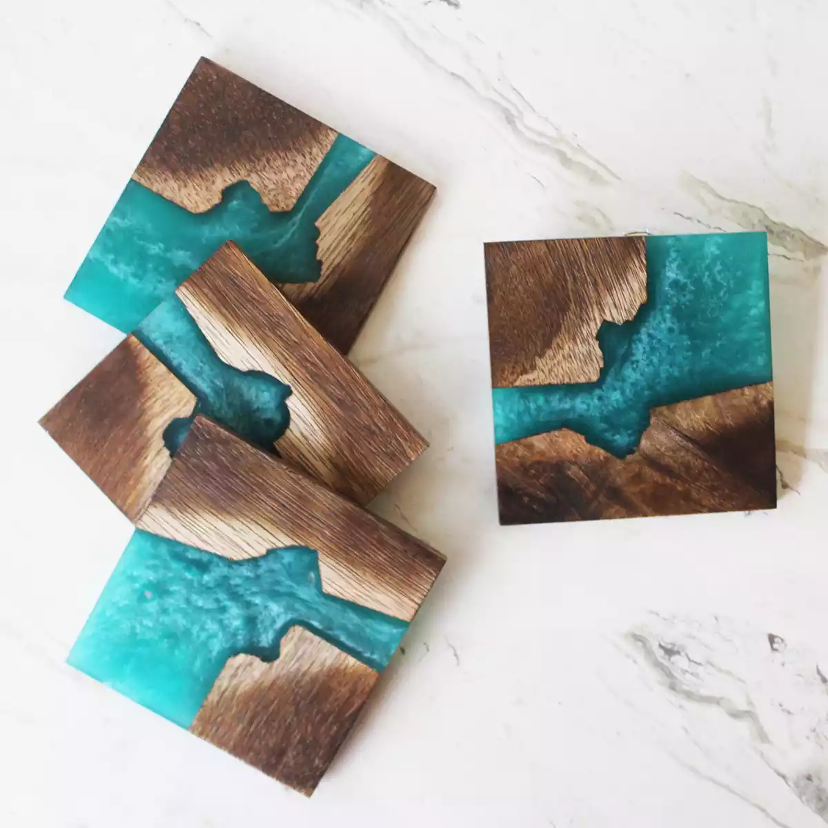 Square Green Wood Texture Coaster ( Set of 6 )