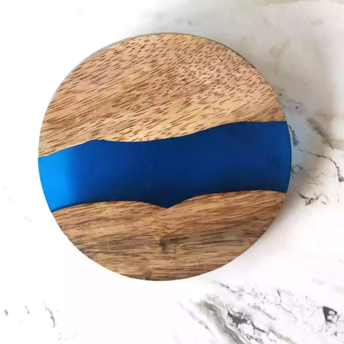 Circle Blue Wood Coaster ( Set of 6 )