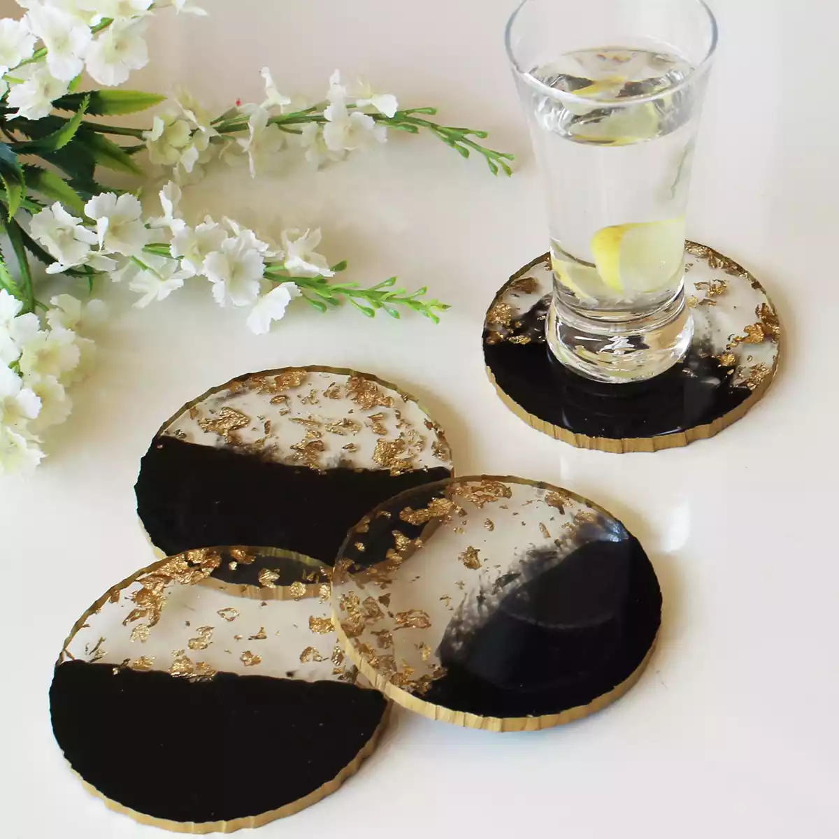 Round Midnight Black Transy Resin Coaster