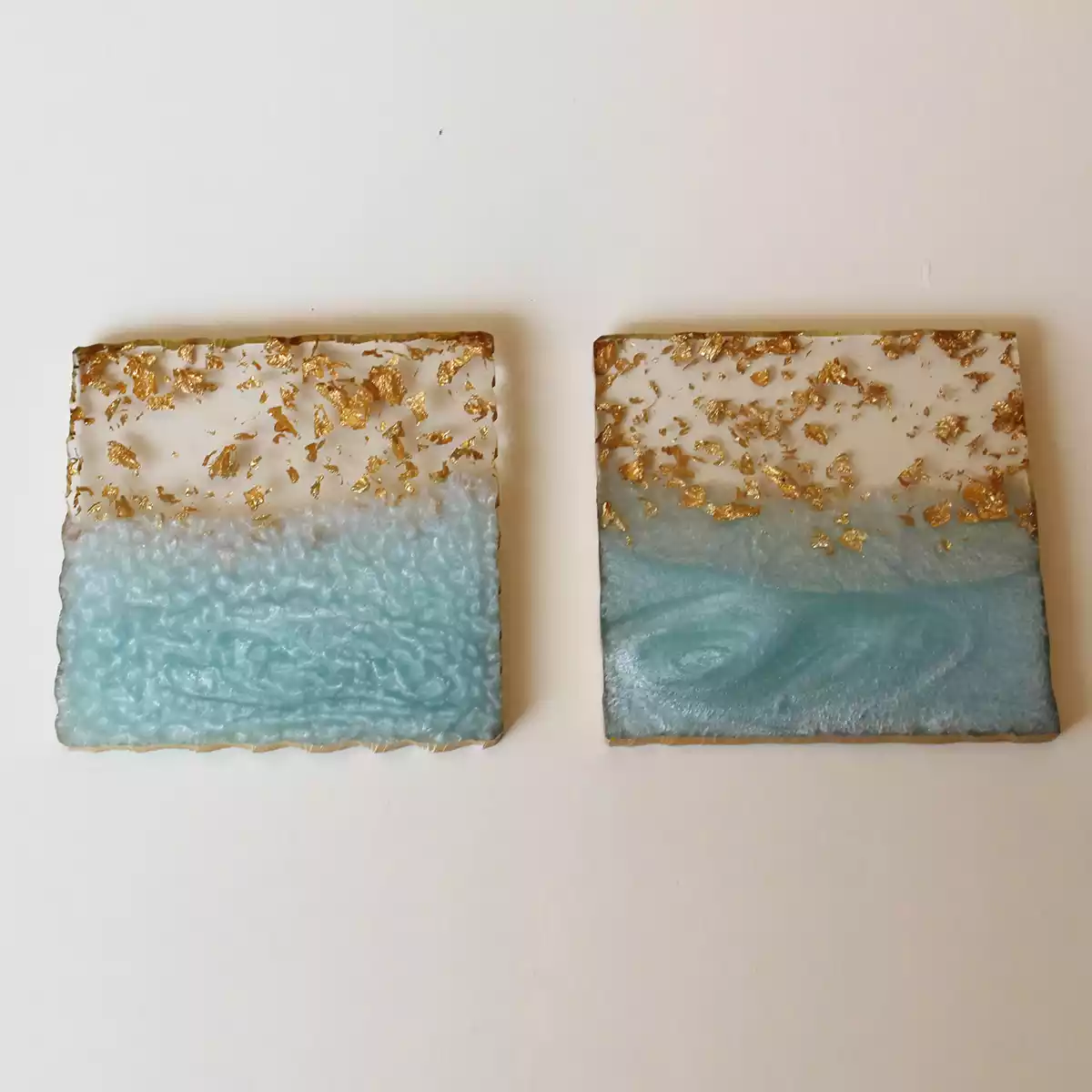 Square Cyan Blue Transy Resin Coaster ( Set of 6 )