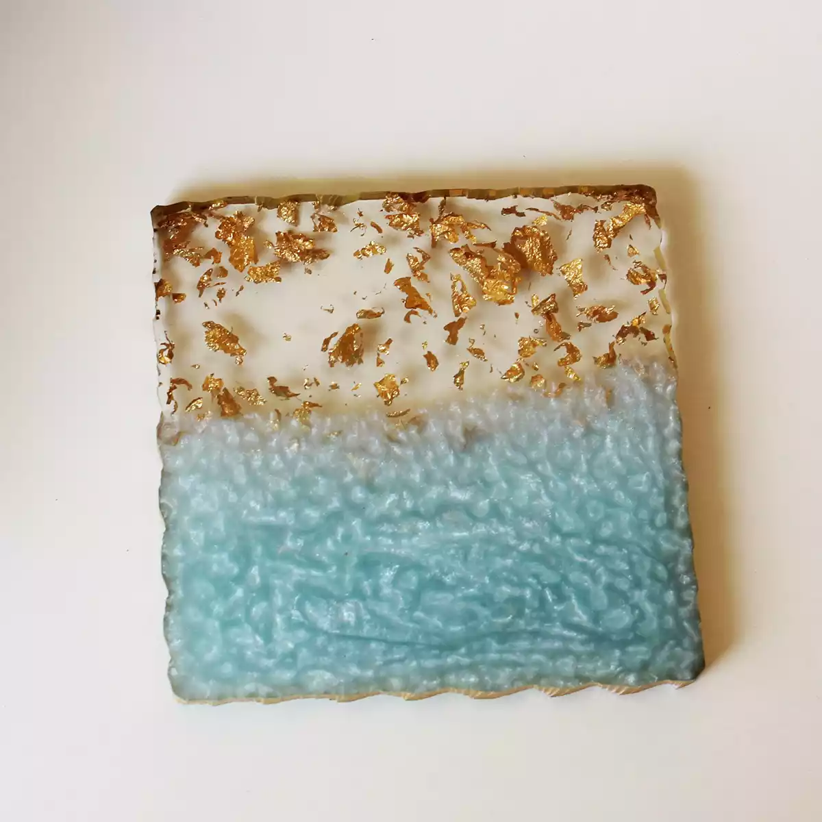 Square Cyan Blue Transy Resin Coaster ( Set of 6 )