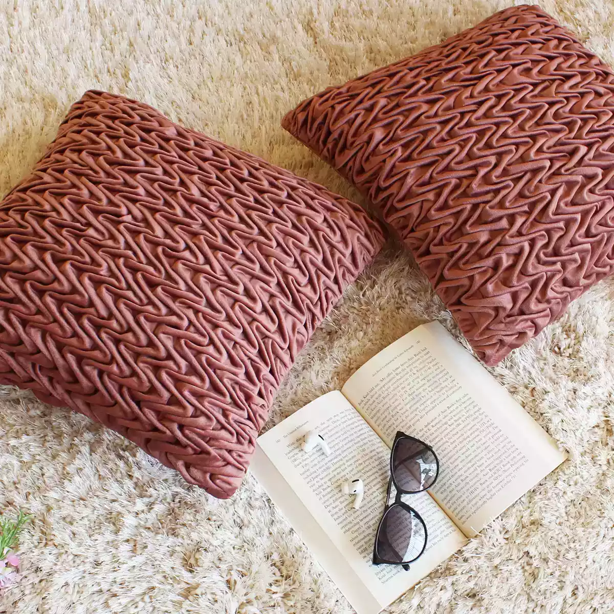 Corded Wavy Suede Rusty Pink Cushion Cover