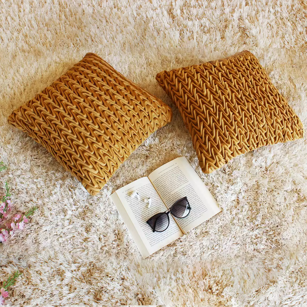 Corded Wavy Suede Mustard Cushion Cover