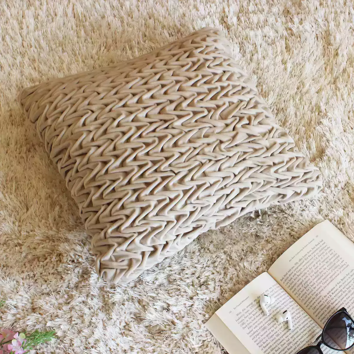 Corded Wavy Suede Misty Ivory Cushion Cover