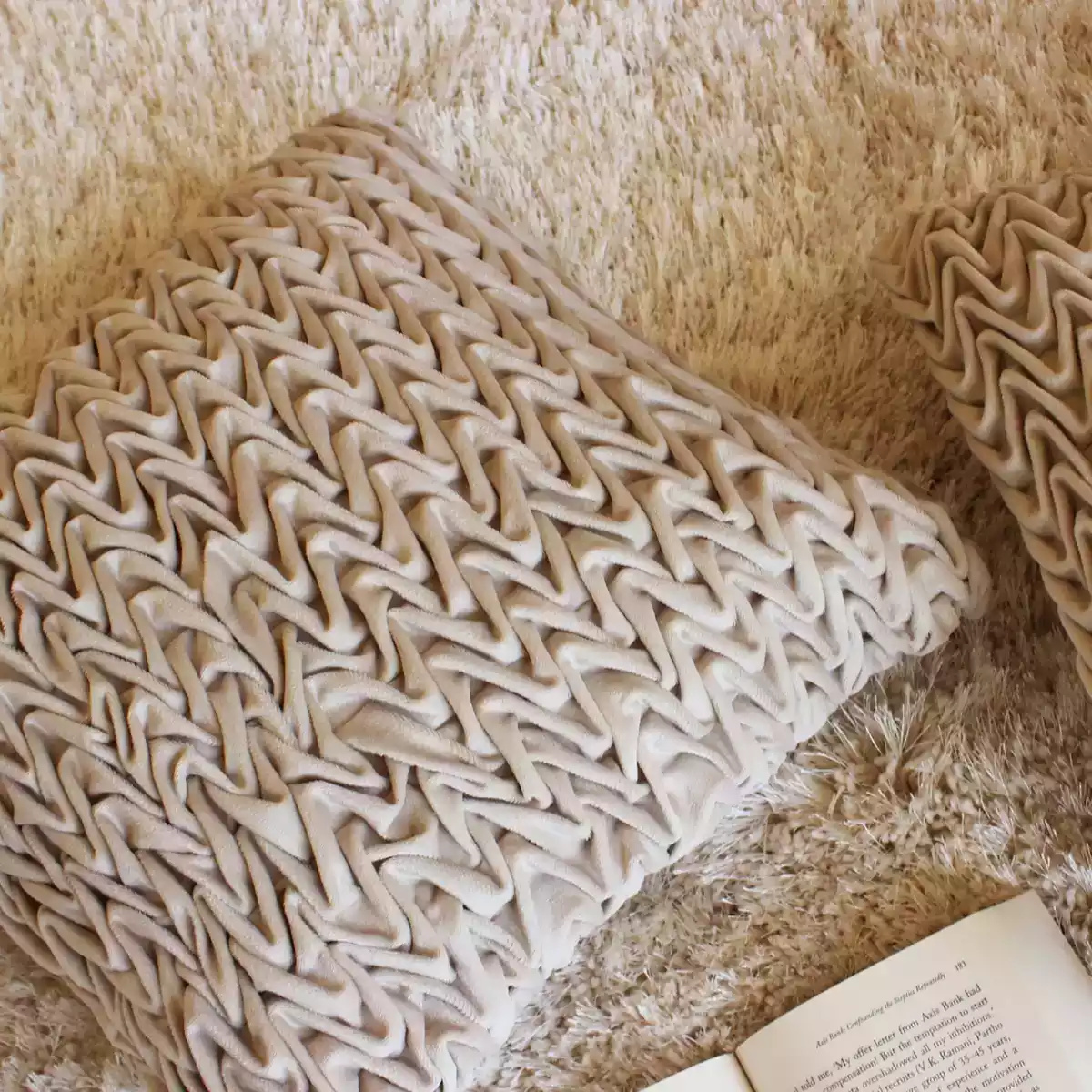 Corded Wavy Suede Misty Ivory Cushion Cover