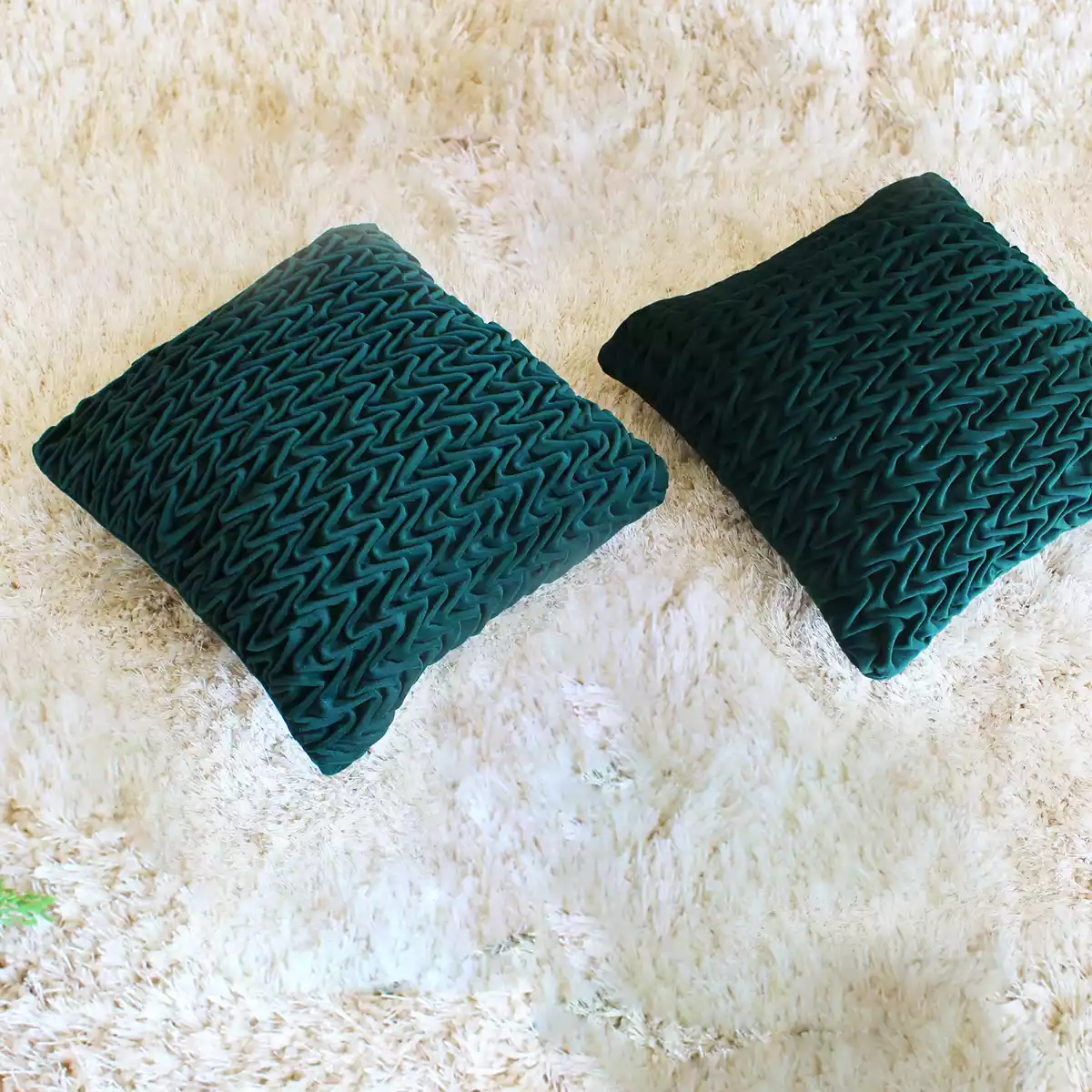 Corded Wavy Suede Emerald Green Cushion Cover