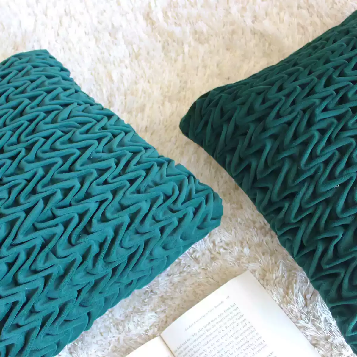 Corded Wavy Suede Emerald Green Cushion Cover