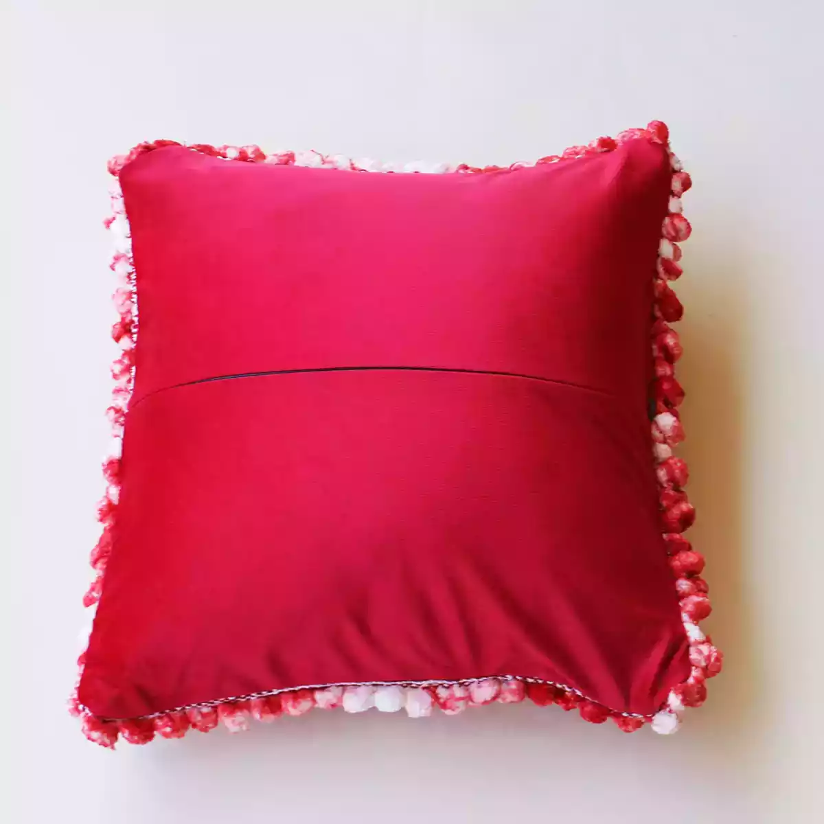 BOHO POM POM Red Velvet Cushion Cover
