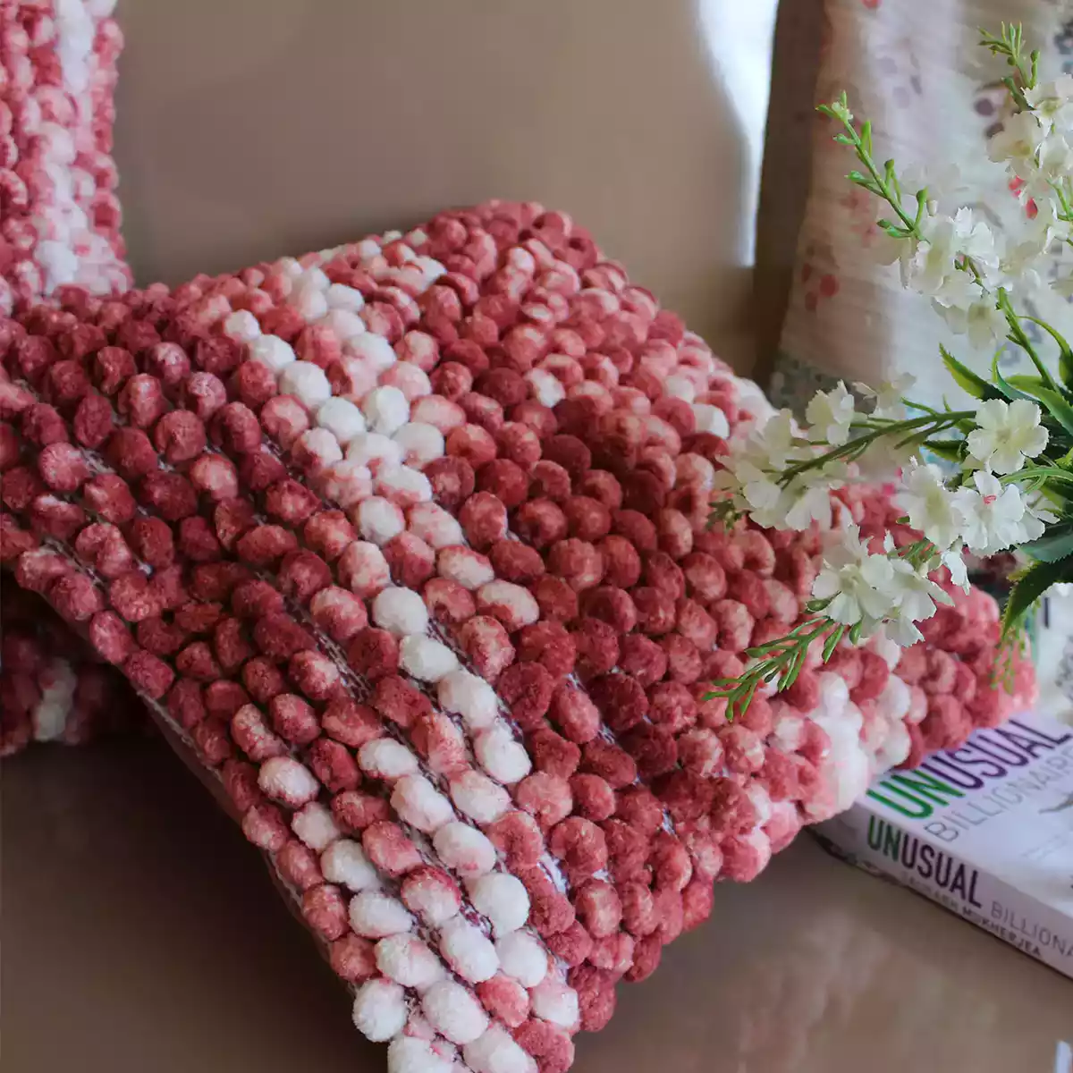 BOHO POM POM Mulberry Pink Cushion Cover