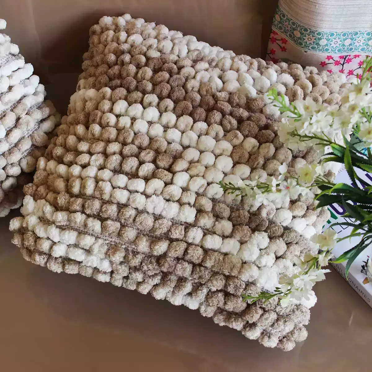 BOHO POM POM Caramel  Cushion Cover