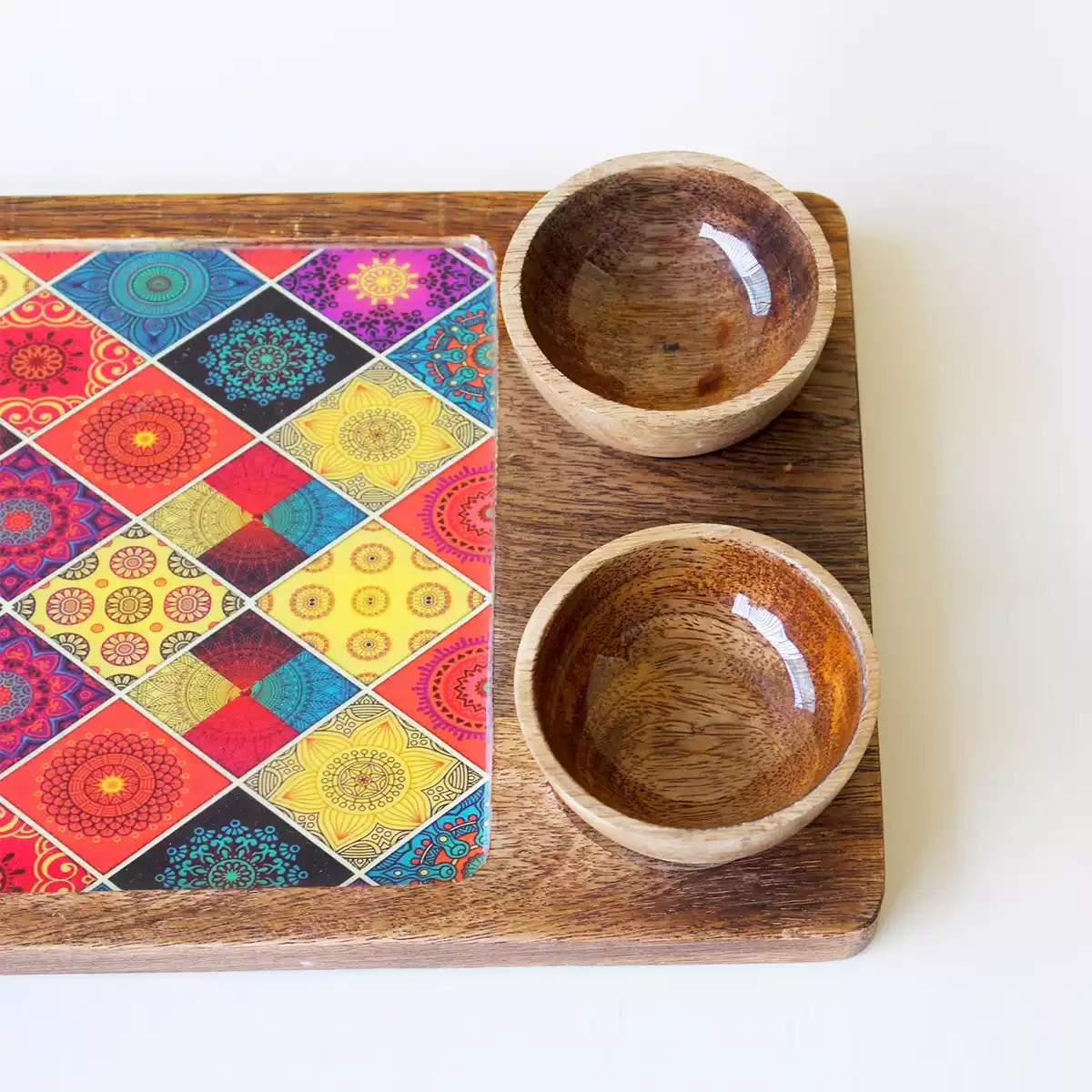 Mosaic  Colored Platter with 2 Bowl