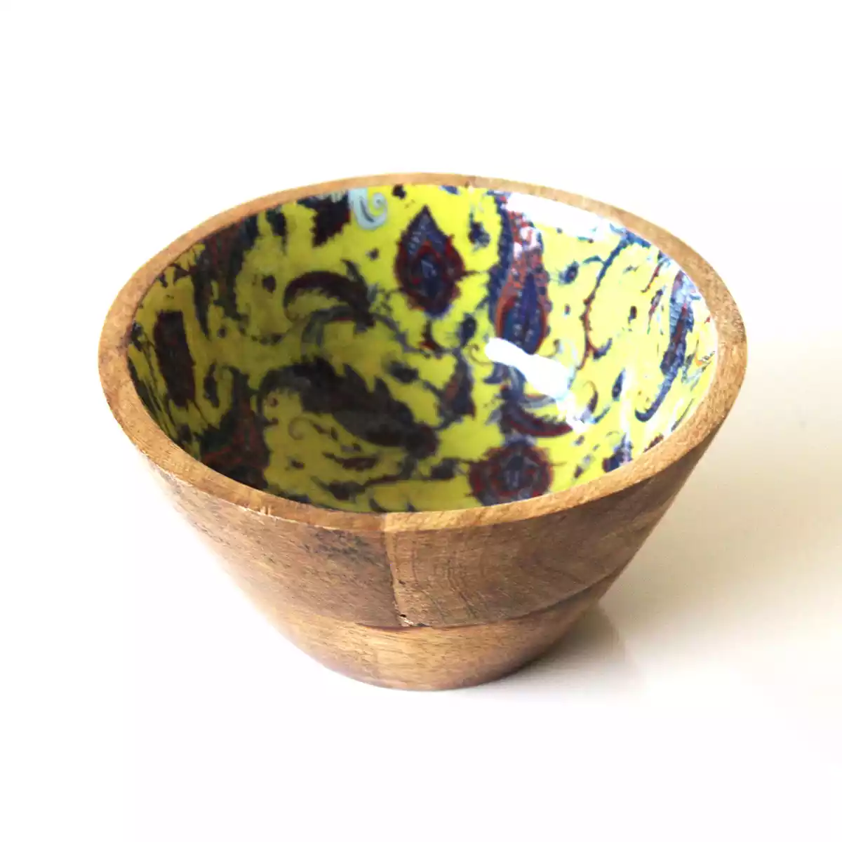 Vibrant Yellow Printed Mango Wood Serving Bowl