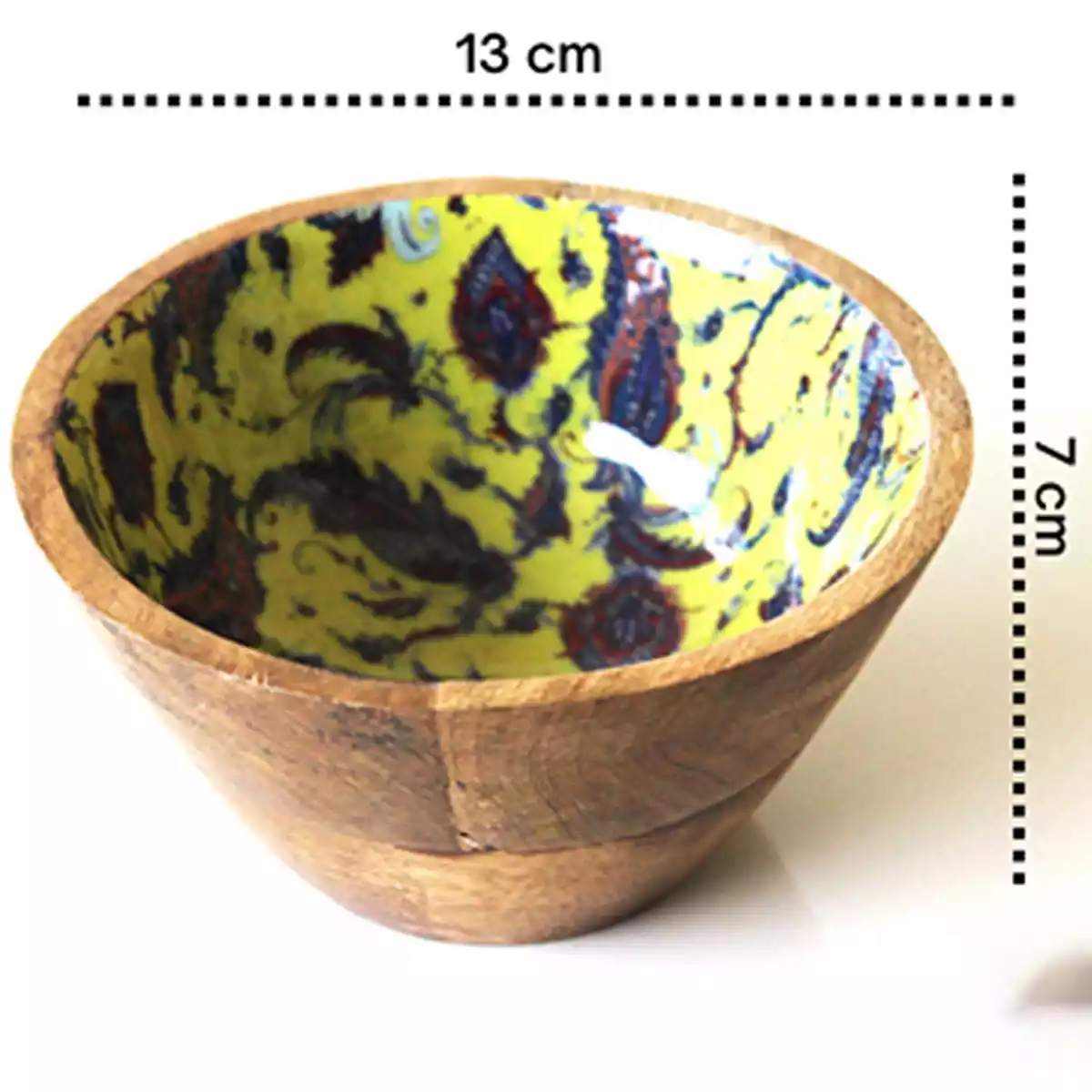 Vibrant Yellow Printed Mango Wood Serving Bowl