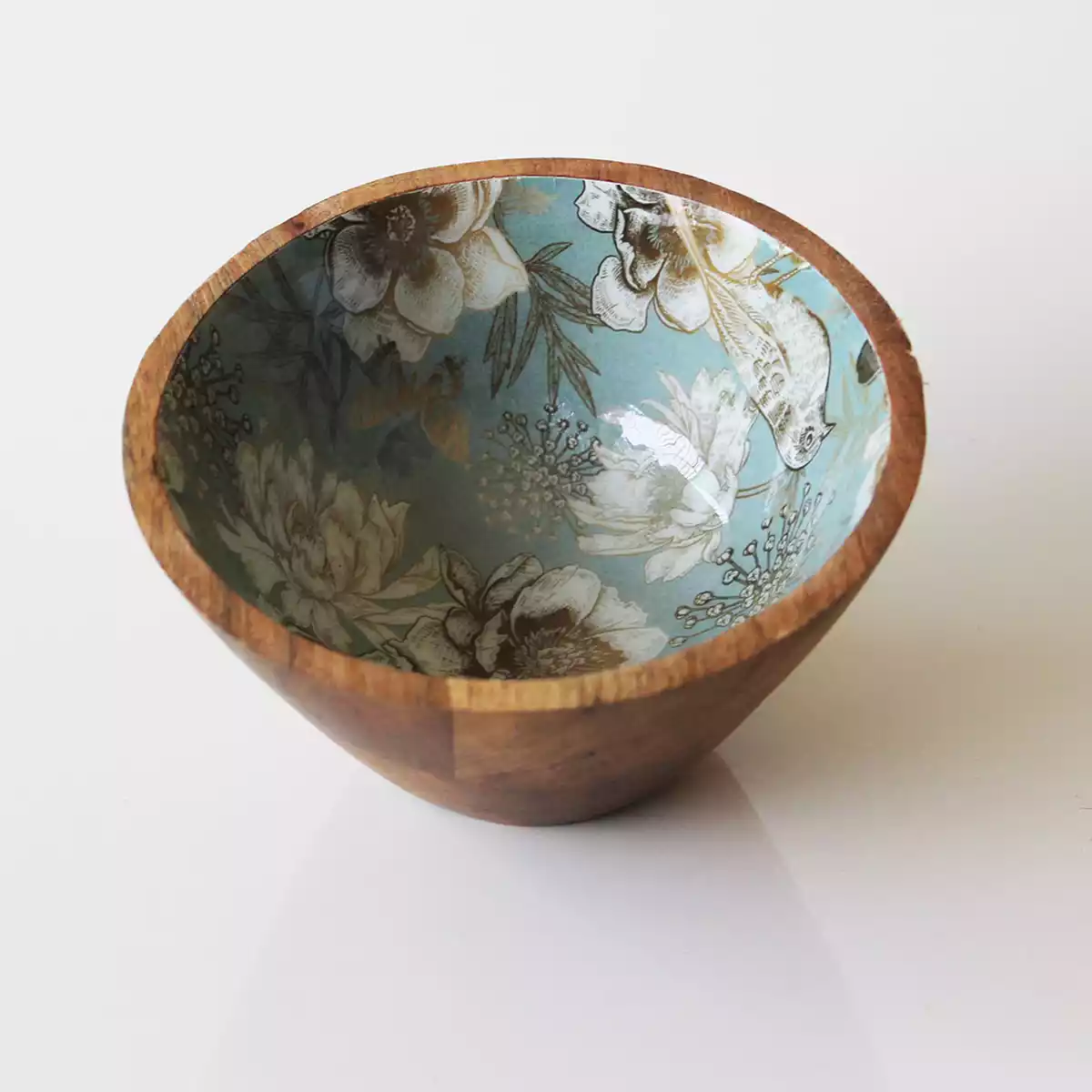 Olive Tropical Bird Mango Wood Serving Bowl