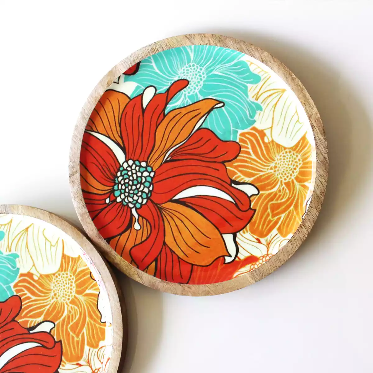 Floral Decal Round Serving Plate