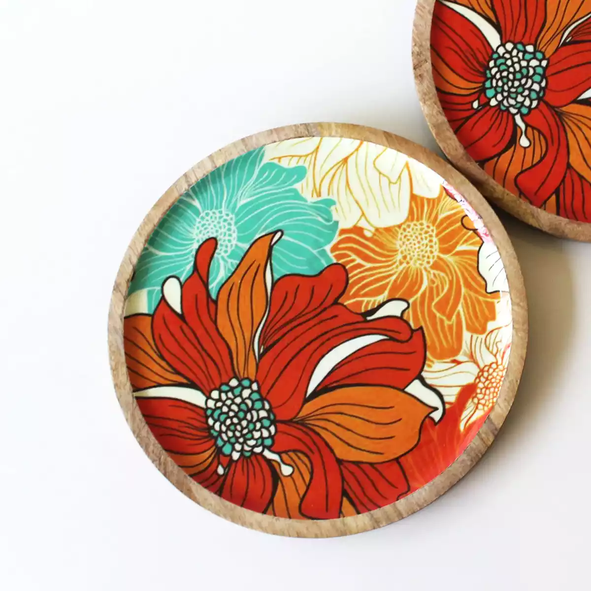 Floral Decal Round Serving Plate