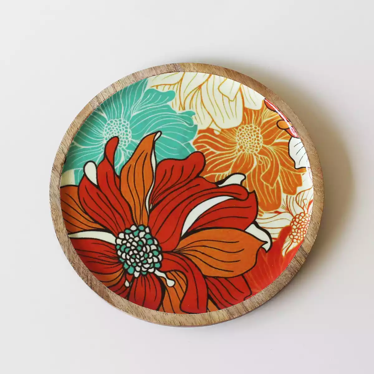 Floral Decal Round Serving Plate