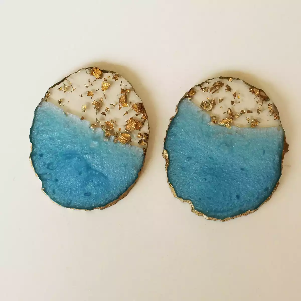 Oval Aqua Blue Transy Resin Coaster set of 6