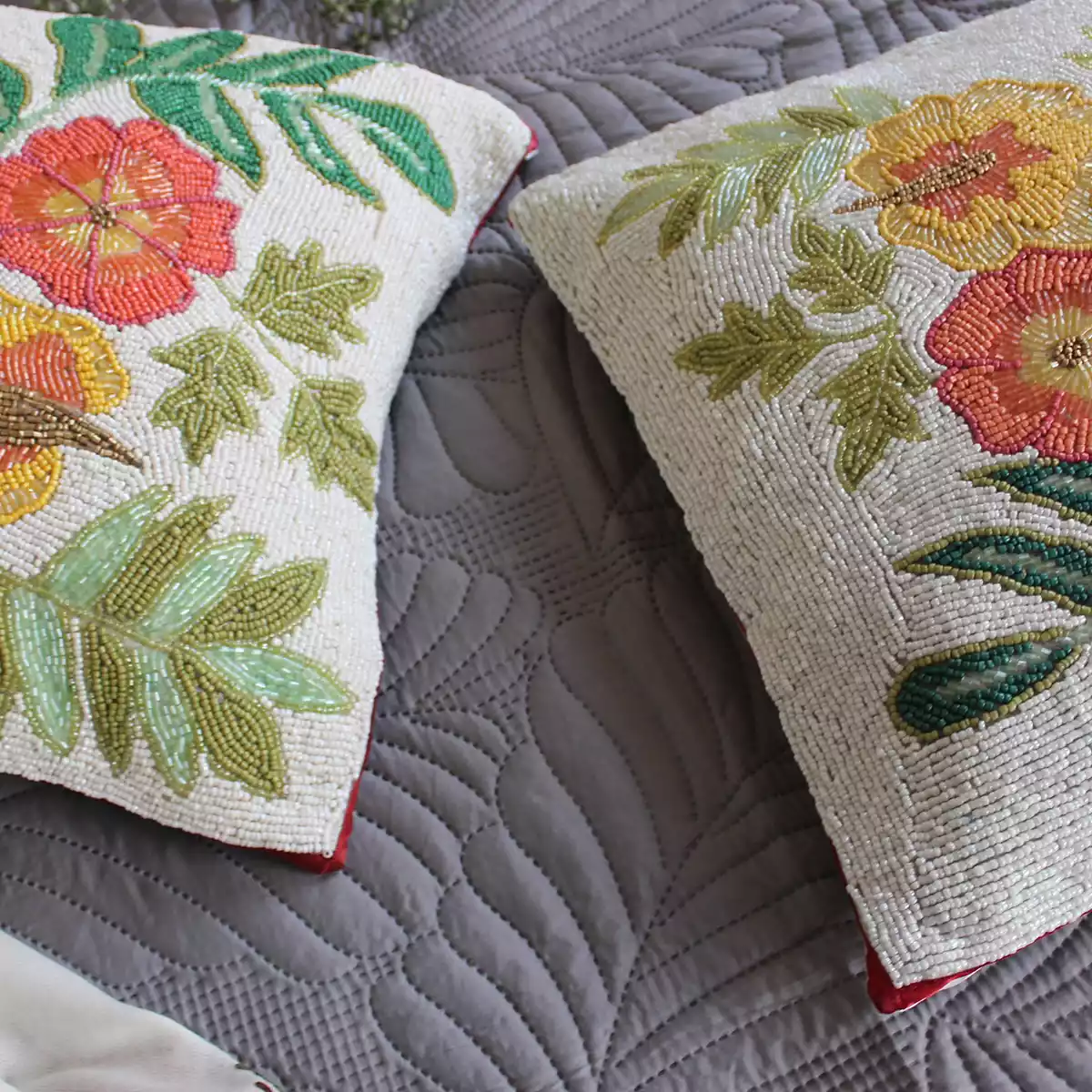 Floral Glore Coloured Beaded Cushion Cover