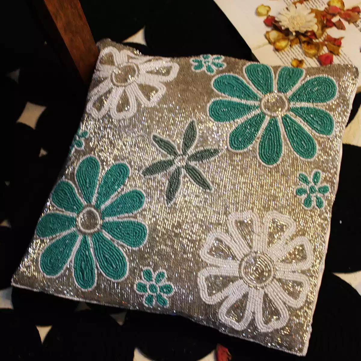 Spring Bloom Floral Beaded Cushion Cover