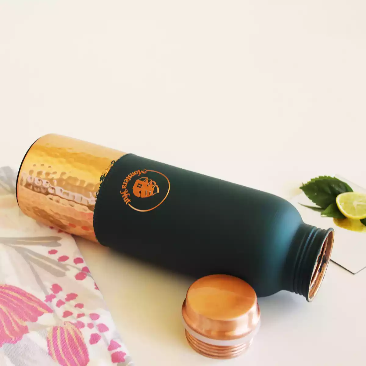 Teal Green Matte Half Hammer Copper Bottle