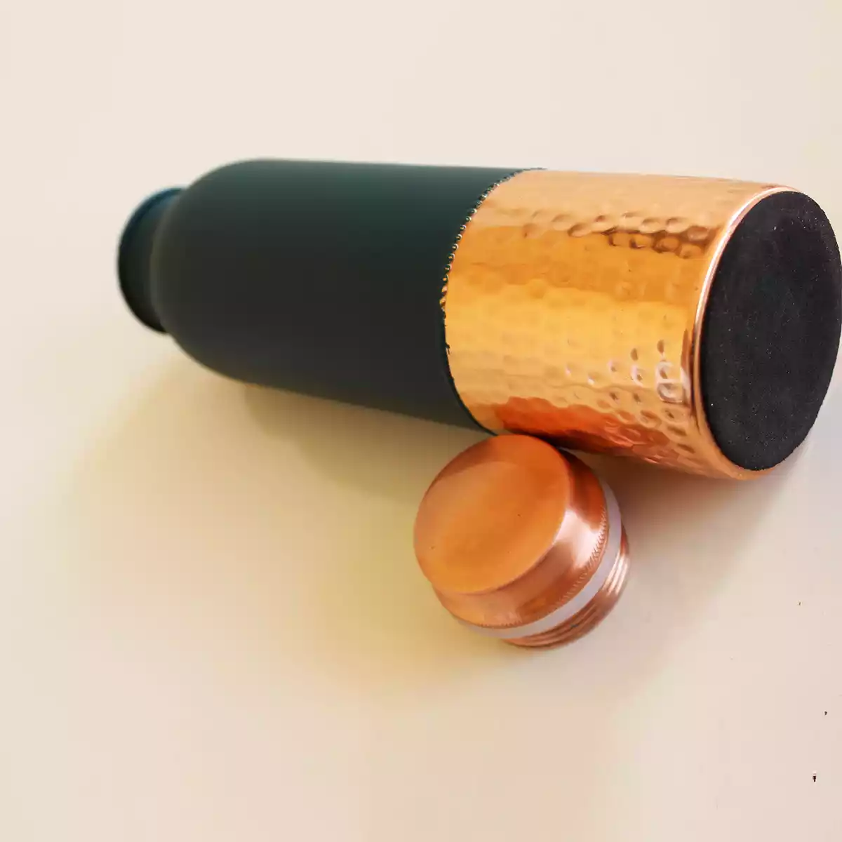 Teal Green Matte Half Hammer Copper Bottle