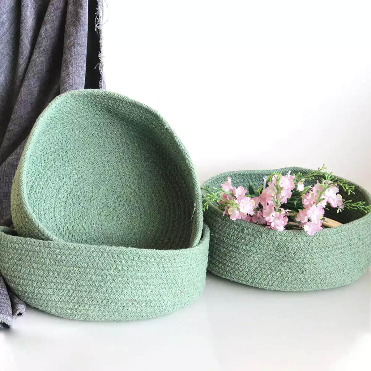 Olive Green Jute Round Baskets/Organizers