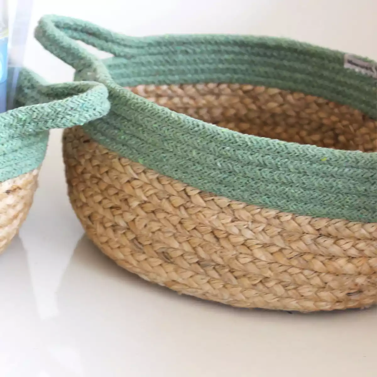 Olive Green and Natural Jute Baskets/Organizers with Handle