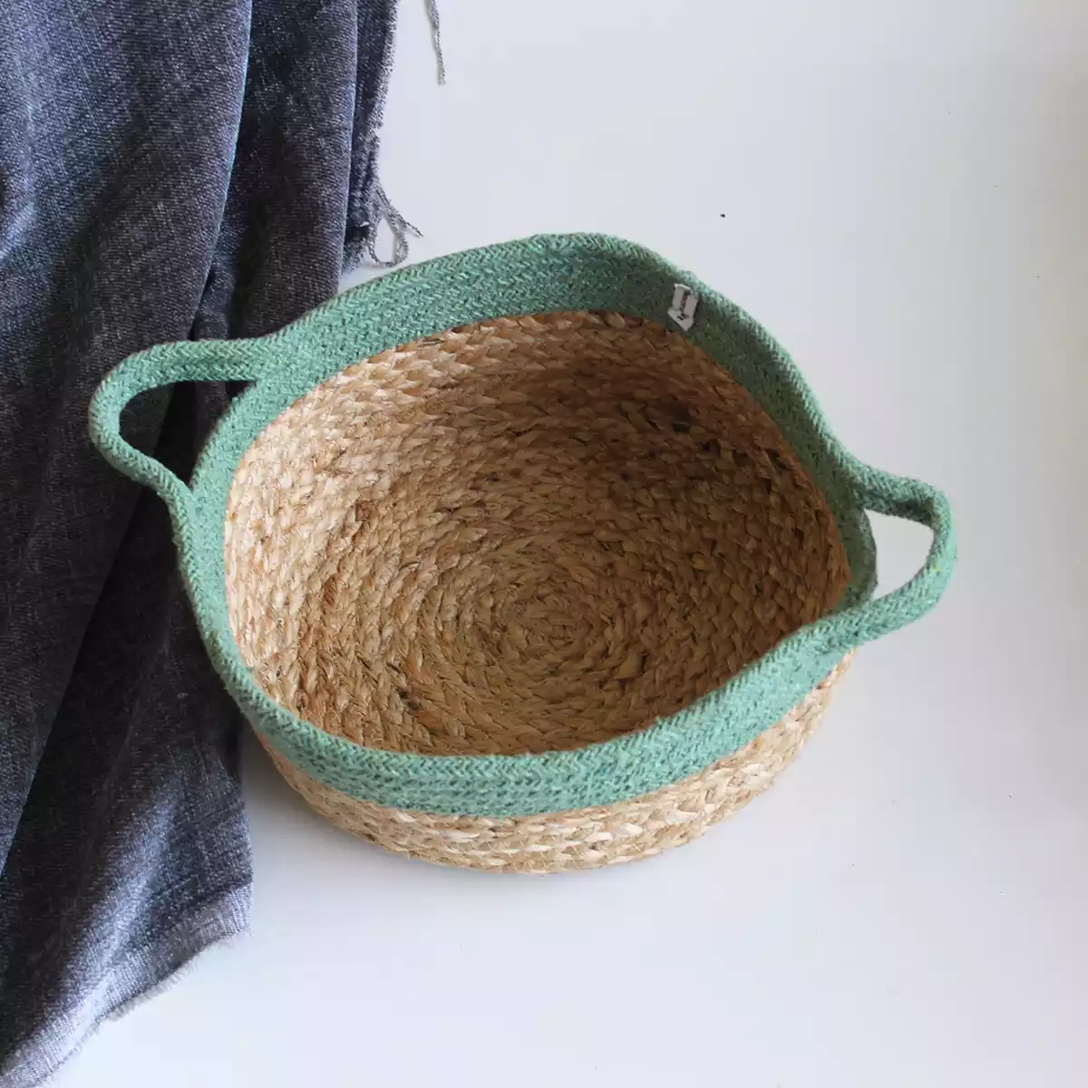 Olive Green and Natural Jute Baskets/Organizers with Handle