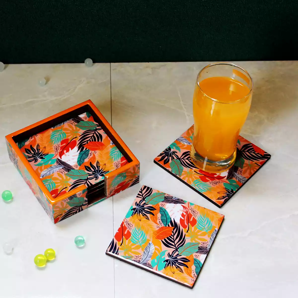 Tangerine Twist- Coasters Set of 6 with Holder