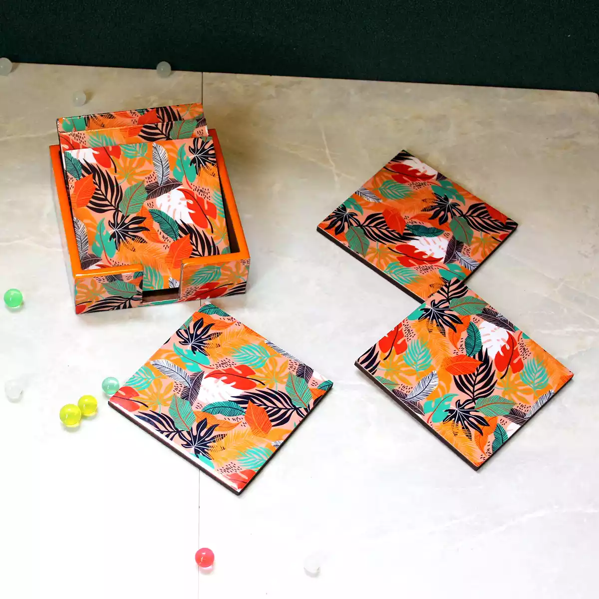 Tangerine Twist- Coasters Set of 6 with Holder