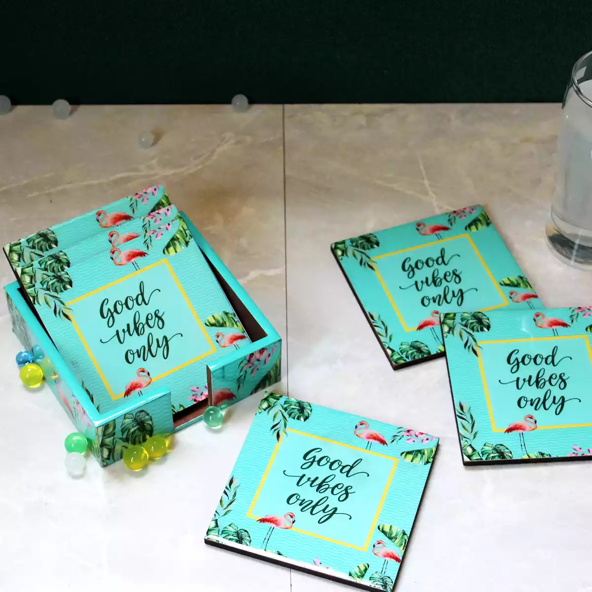 Good Vibes Only -  Coasters Set of 6 with Holder