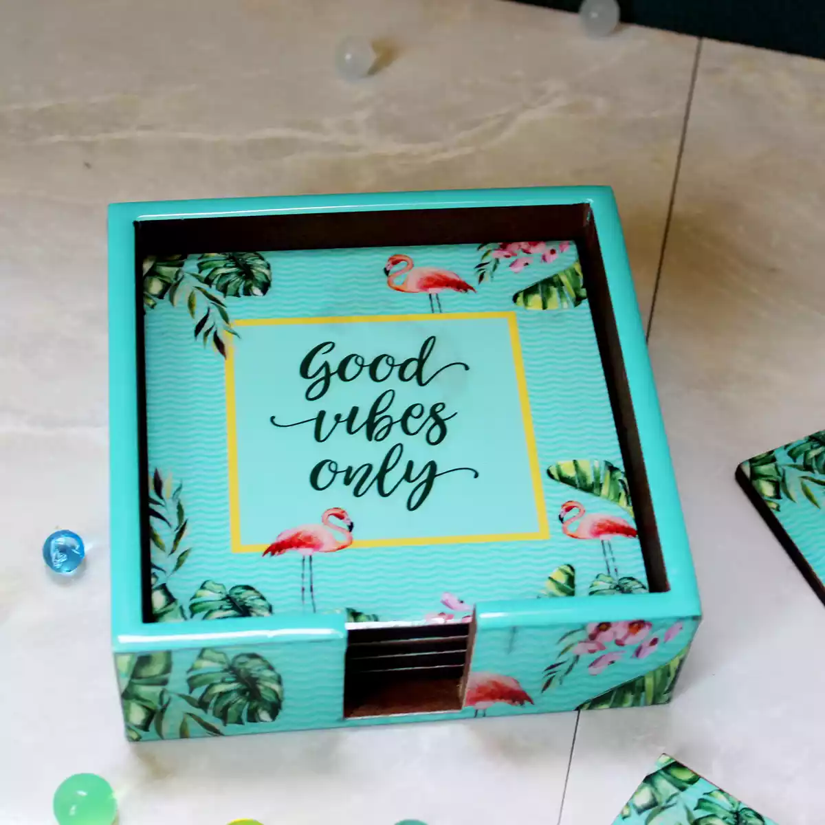 Good Vibes Only -  Coasters Set of 6 with Holder