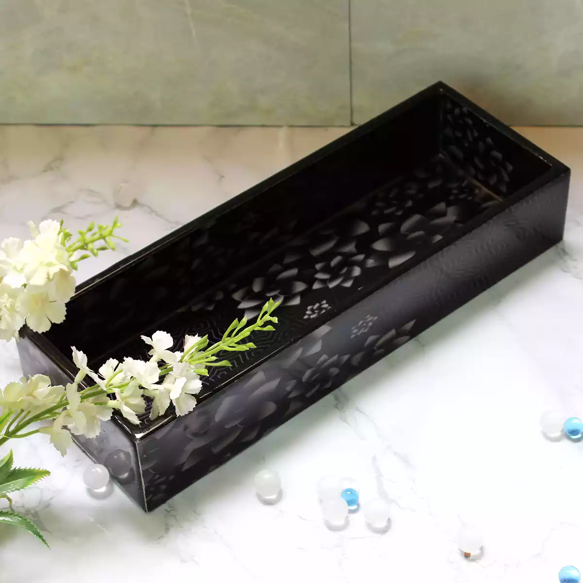 Midnight Blossom- Rectangular Tray