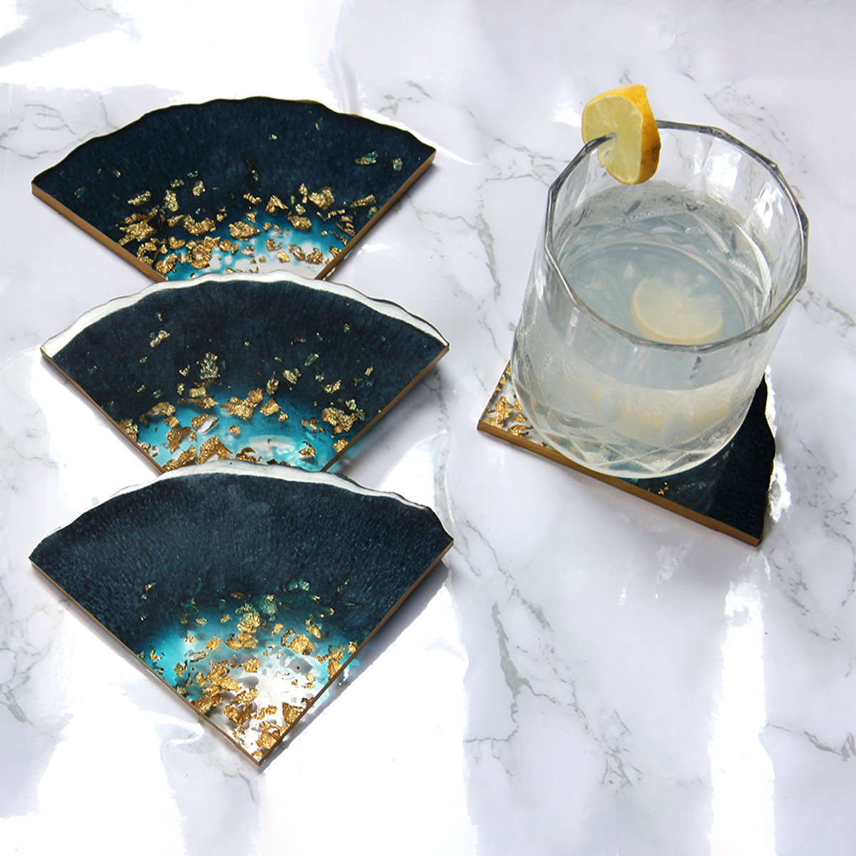 Traingle Teal Blue Resin Coaster Set (Pack of 4)