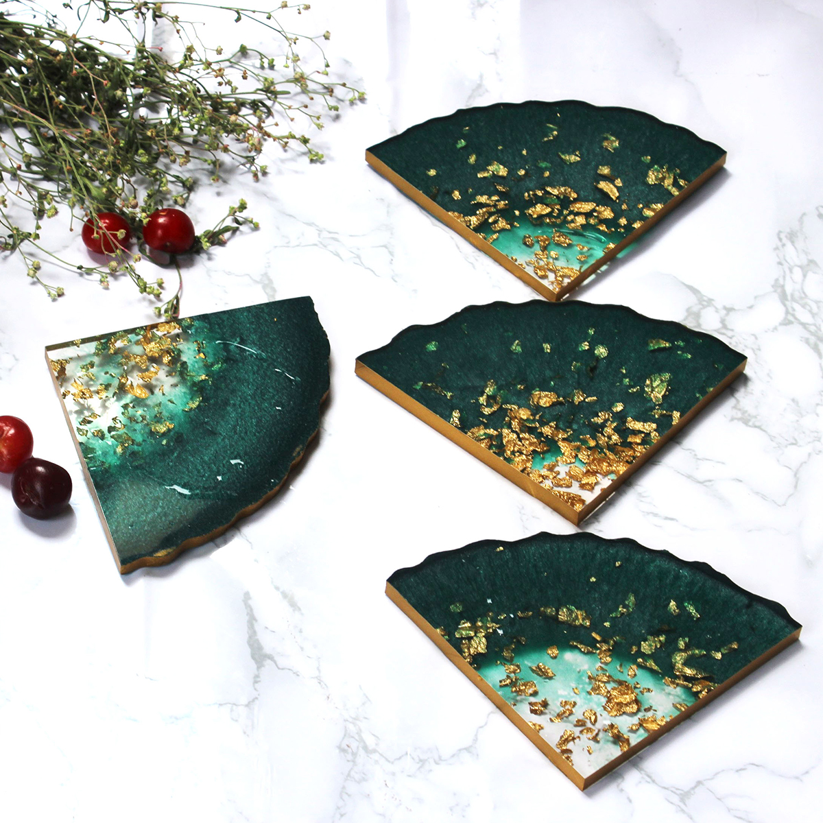 Traingle Teal Green Resin Coaster Set (Pack of 4)