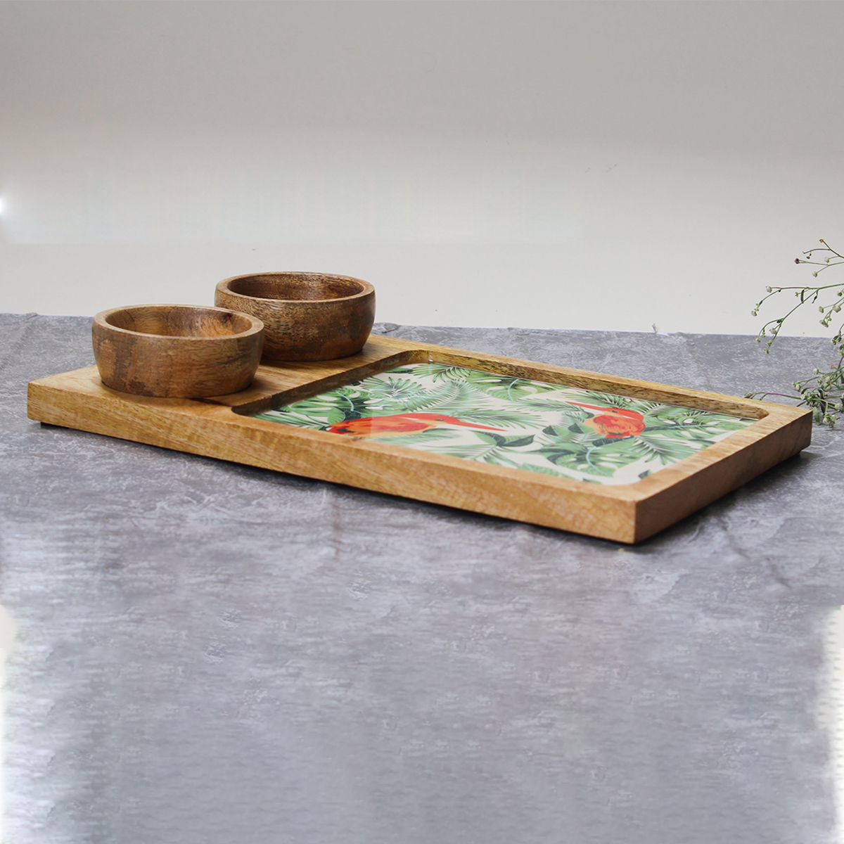 Vibrant By Nature Mangowood Platter with 2 Bowls