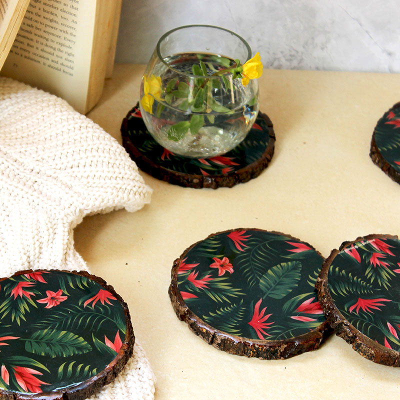 Tropical Galore Mangowood Coaster ( Set of 6 with Holder)
