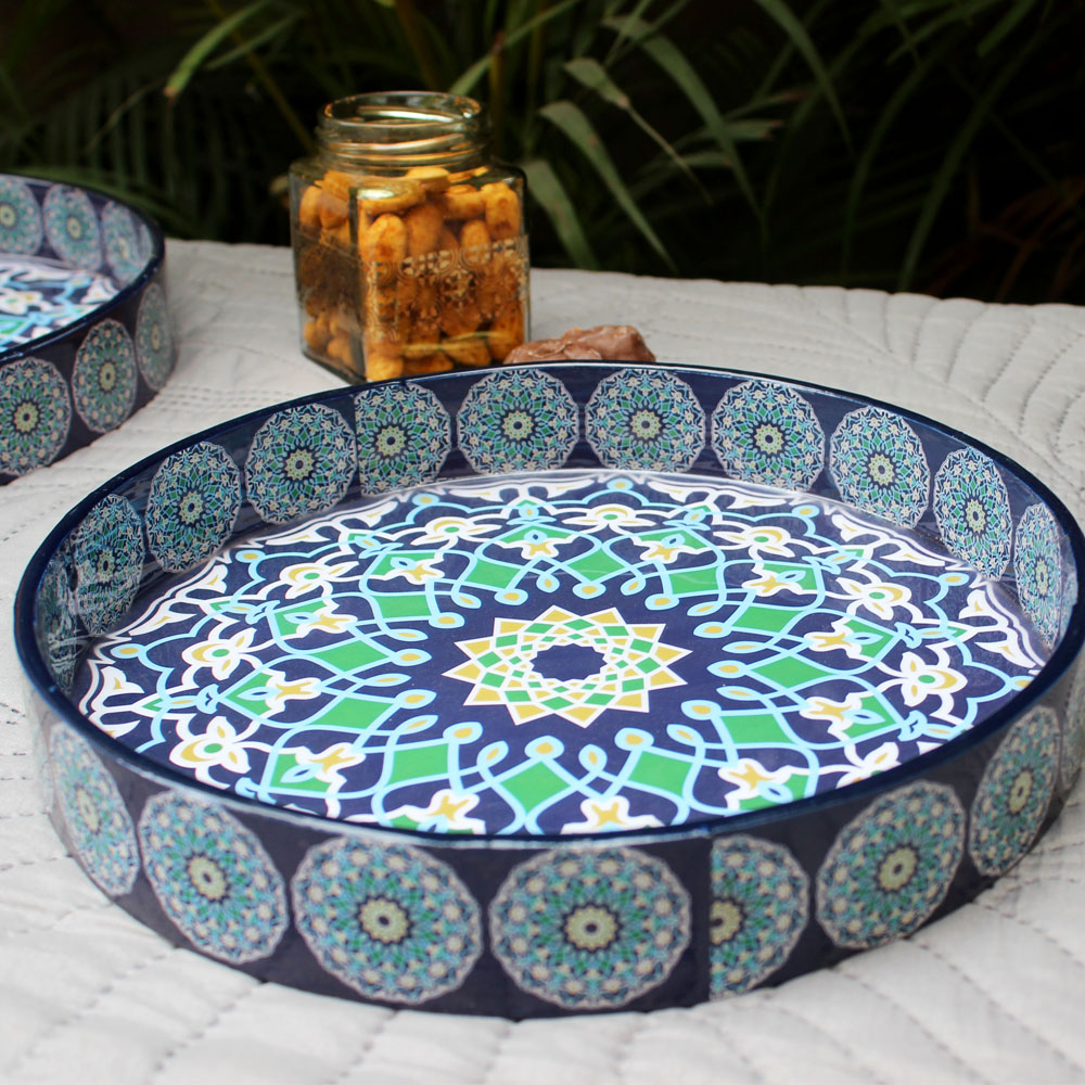 Sapphire Mandala Delight Round Tray Set