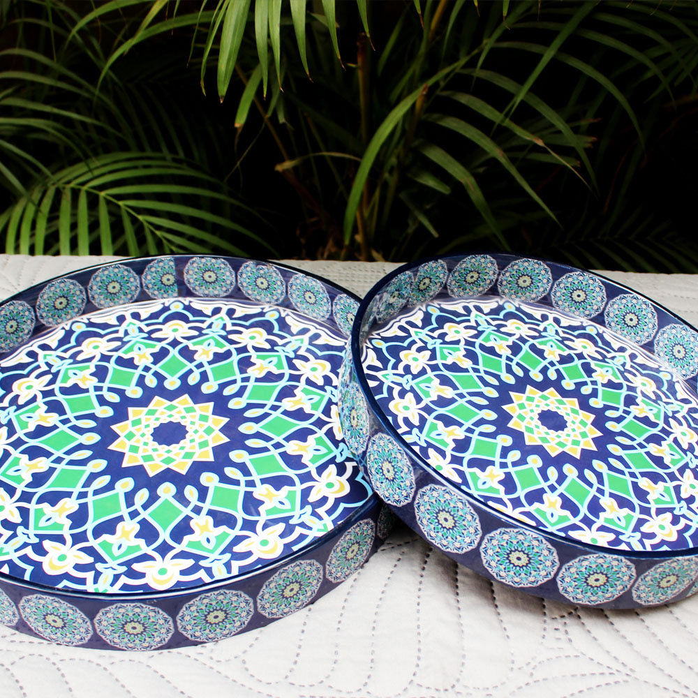 Sapphire Mandala Delight Round Tray Set