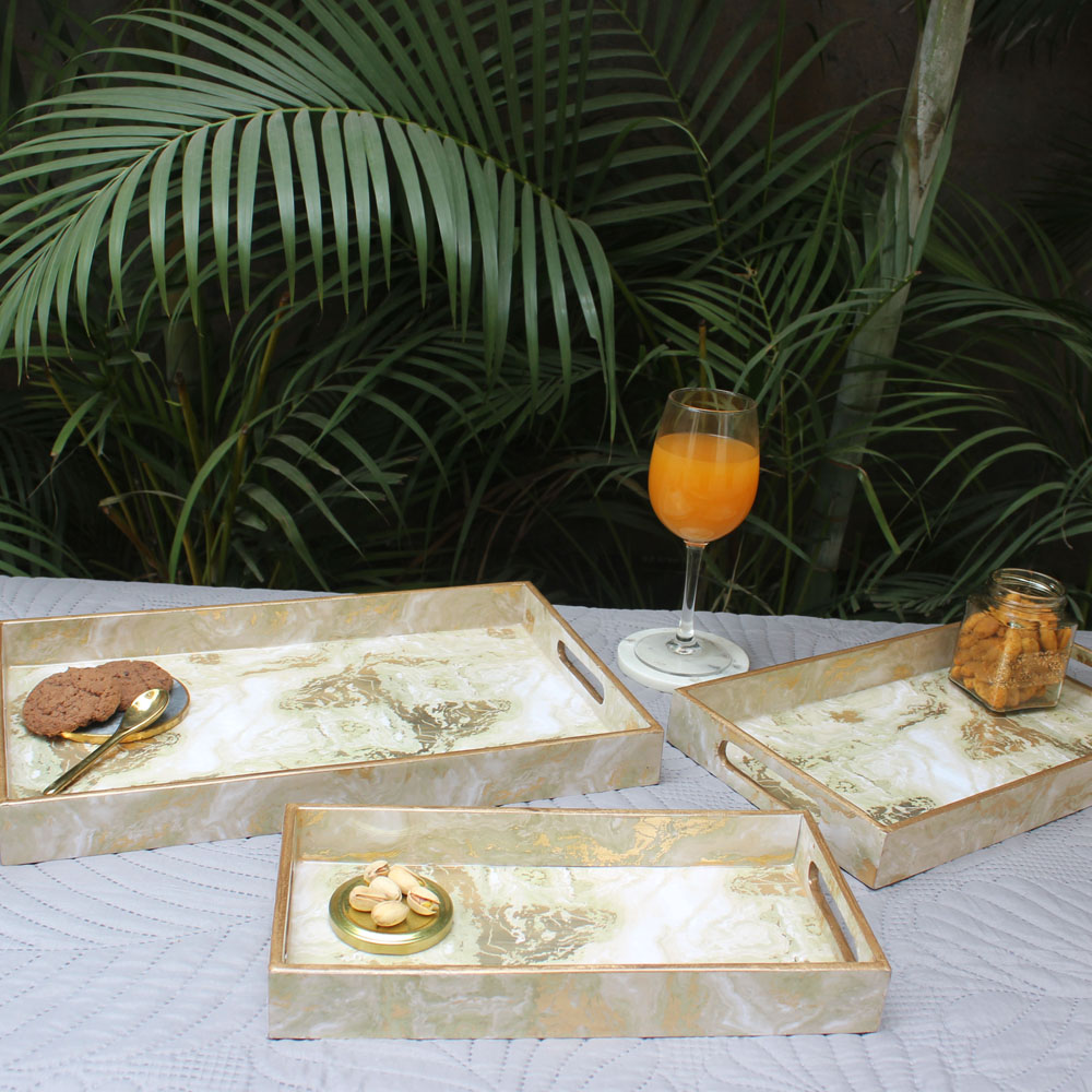 Golden Ripple Rectangular Tray Set