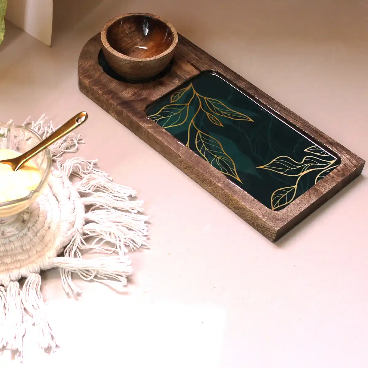 Leafy Gleam Bowl with Rectangular Tray