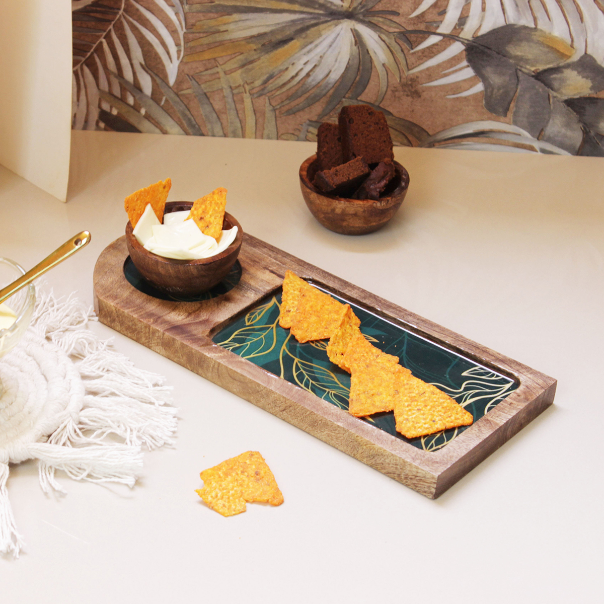 Leafy Gleam Bowl with Rectangular Tray