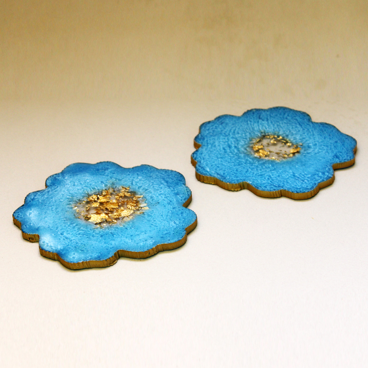 Baby Sky Blue & Gold Flower Shaped Coasters (Set of 2)