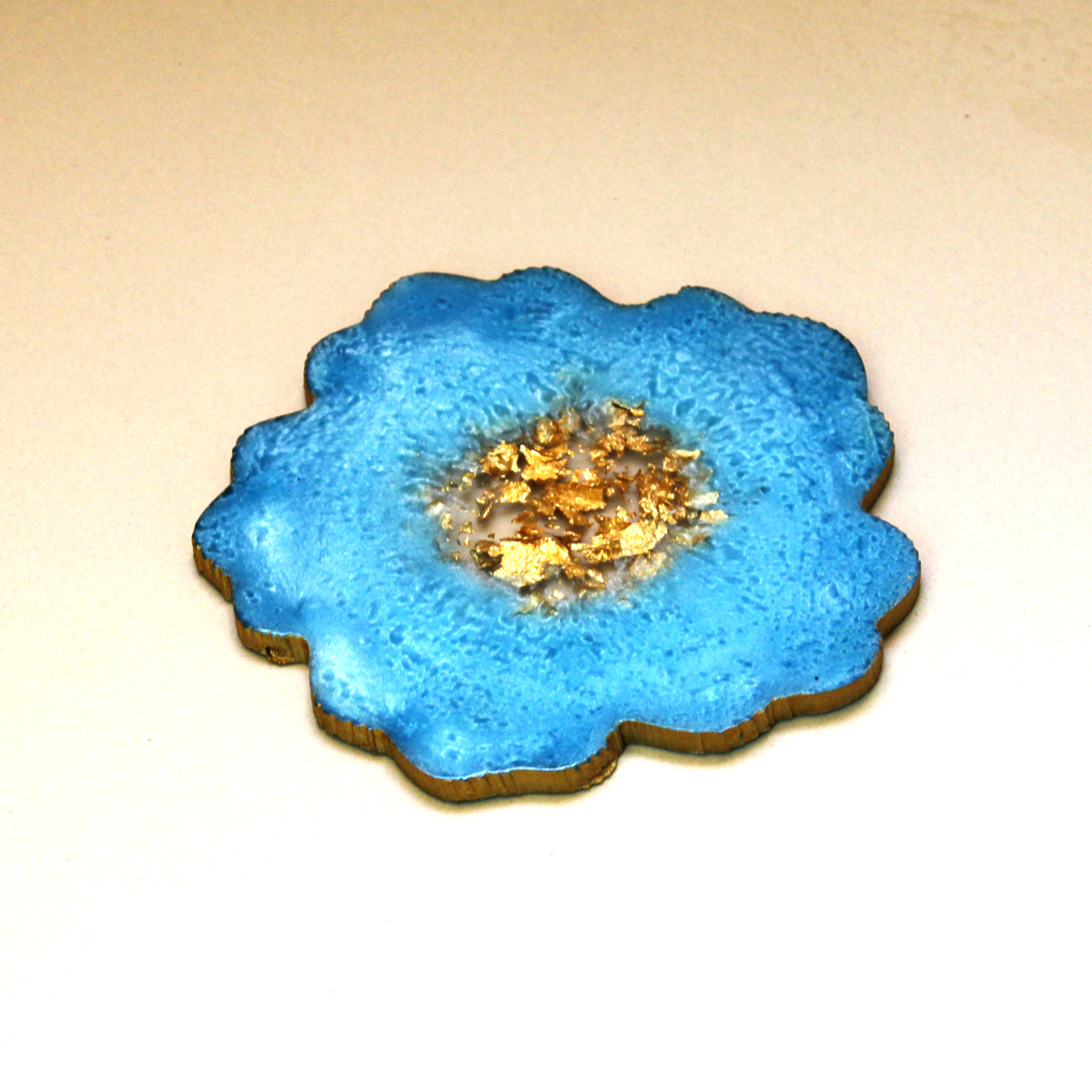 Baby Sky Blue & Gold Flower Shaped Coasters (Set of 2)