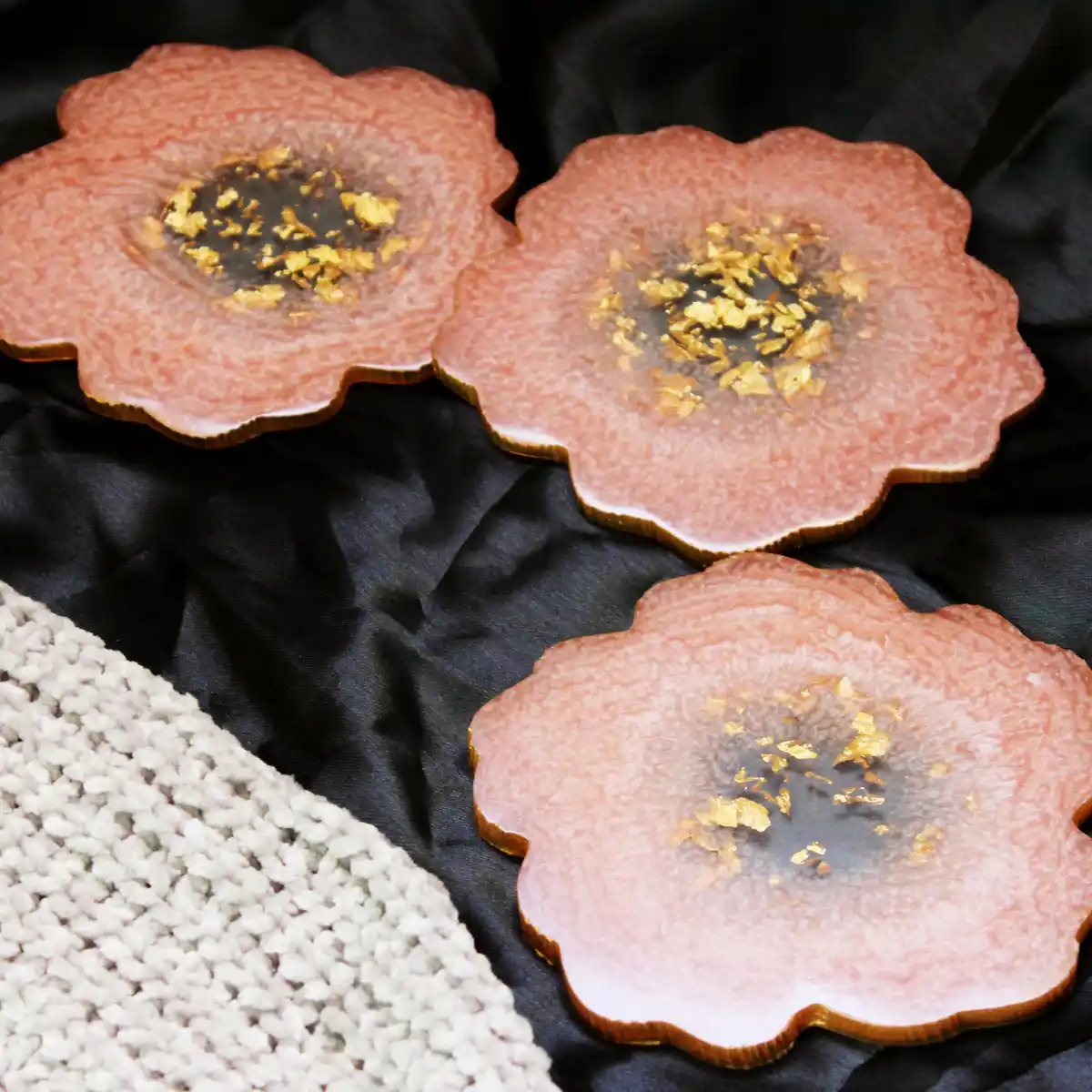 Blossom Pink & Gold Flower Shaped Coasters (Set of 2)