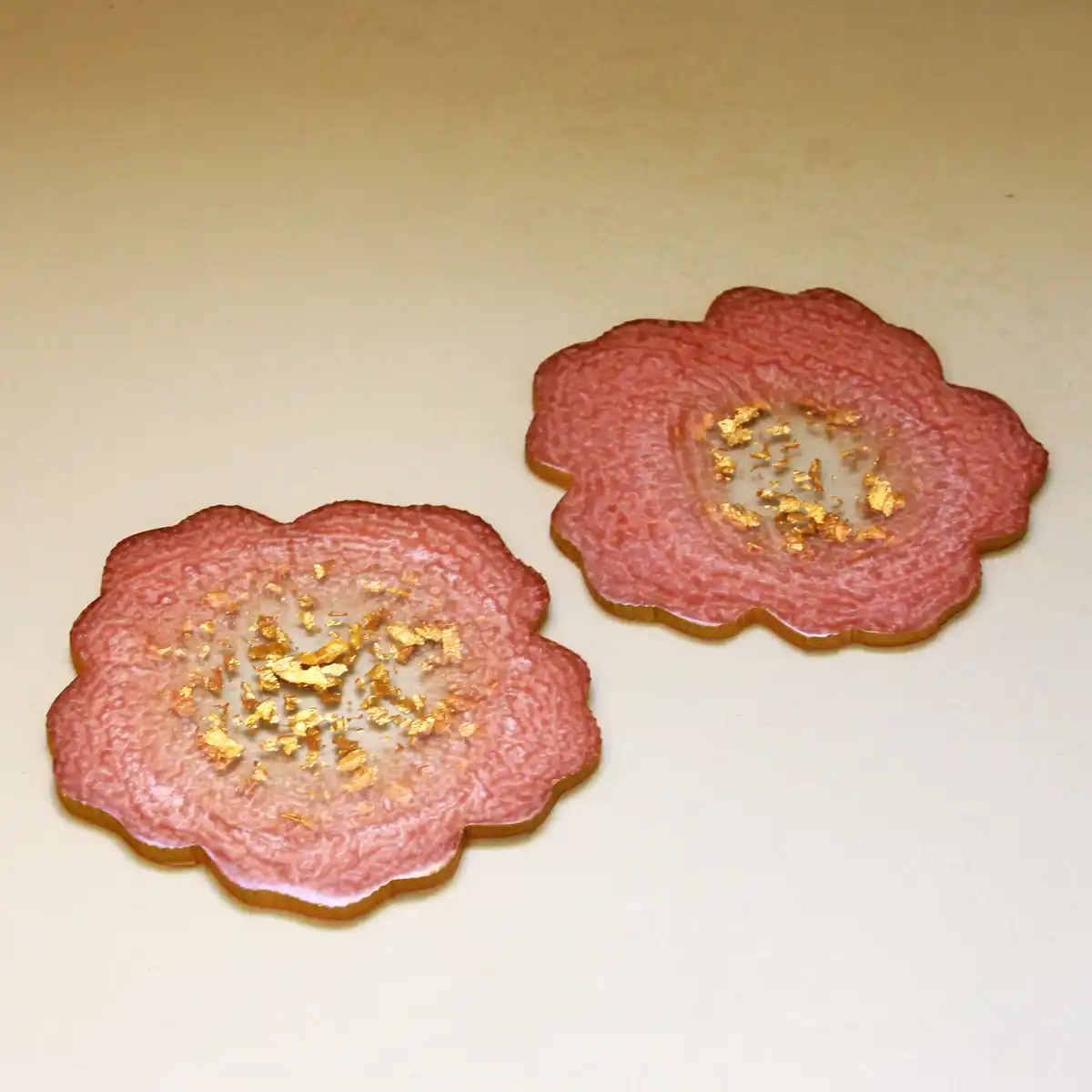 Blossom Pink & Gold Flower Shaped Coasters (Set of 2)