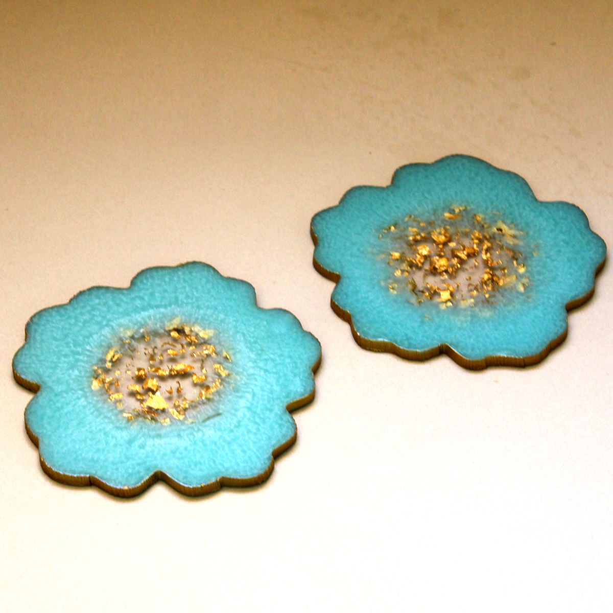 Aquamarine & Gold Flower Shaped Coasters