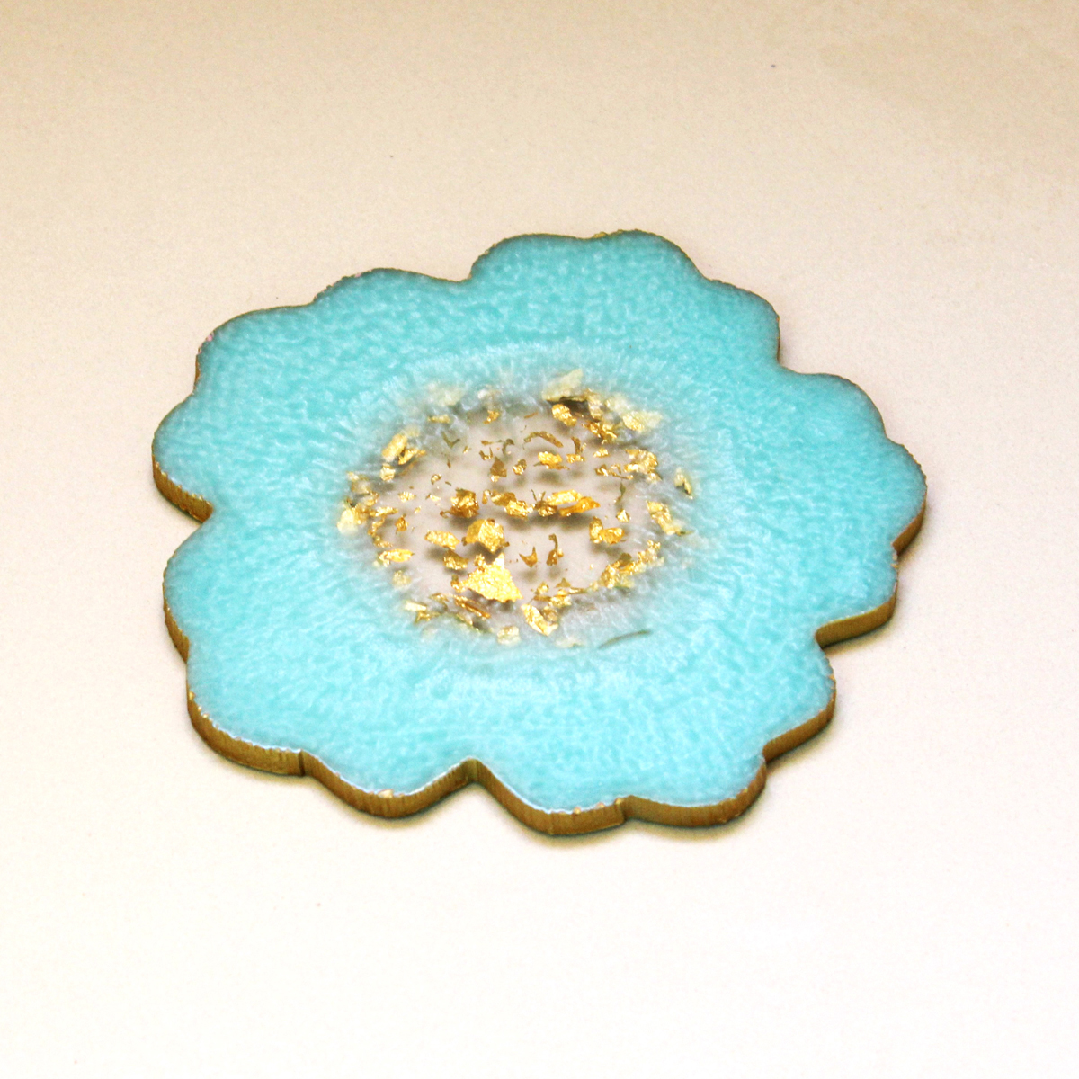 Aquamarine & Gold Flower Shaped Coasters